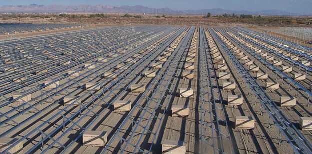 Large field full of solar grids that can be made from corrosion-resistant ZAM coated metal.