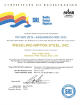WHEELING-NIPPON STEEL, INC. - ISO 9001 Certificate of Registration